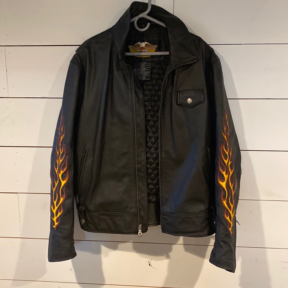 Me a Harley Davison’s genuine leather jacket and chaps.